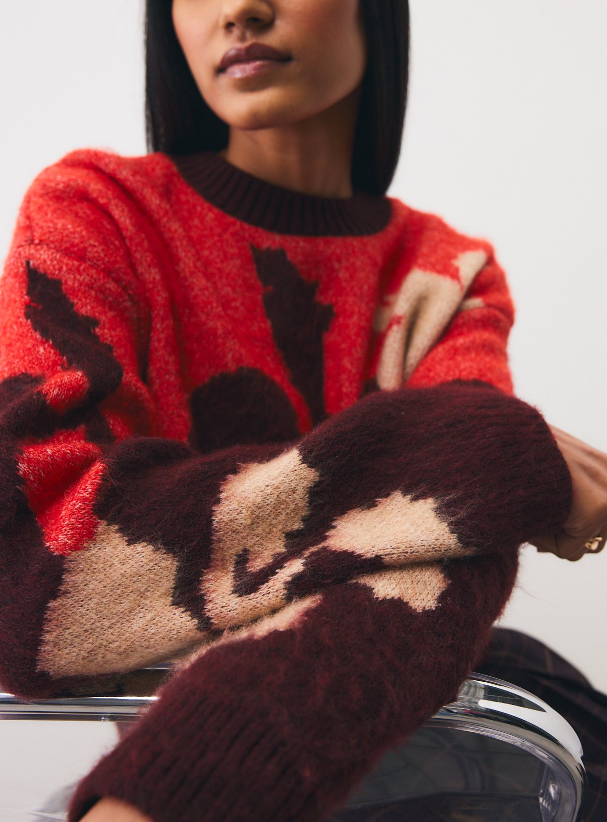 Burnt Orange Floral Relaxed Fit Knitted Jumper S - Image 3 thumbnail